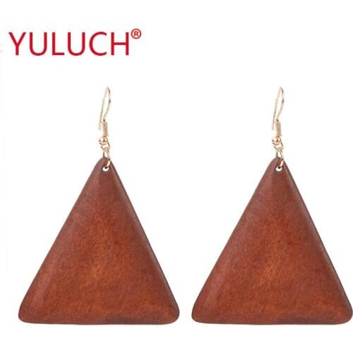 YULUCH Natural Log Triangle Design Wooden Pendant Earrings for National Wind African Women Earrings Jewelry Party Gifts