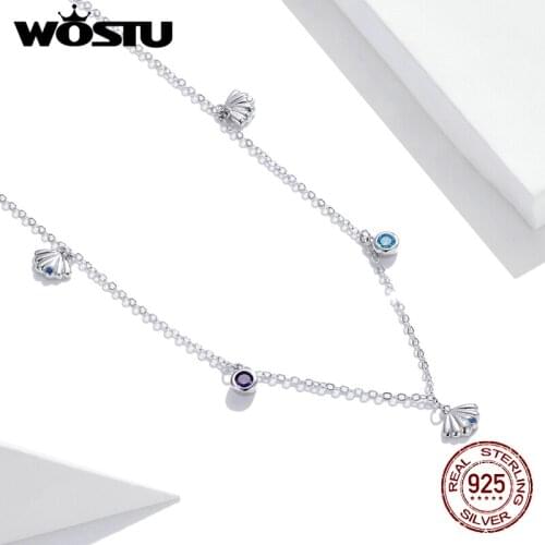 Wostu Colorful Seashell Love Necklace Summer Series For Women S925 Sterling Sliver Necklace Adjustable Size Fine Jewelry BKN454