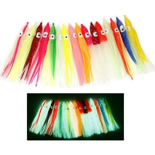 10 Pieces 120mm/4g Luminous Octopus Soft Fishing Lures Rubber Squid Skirts Tuna Sailfish Catfish Baits Assist Lures Jig Silicone