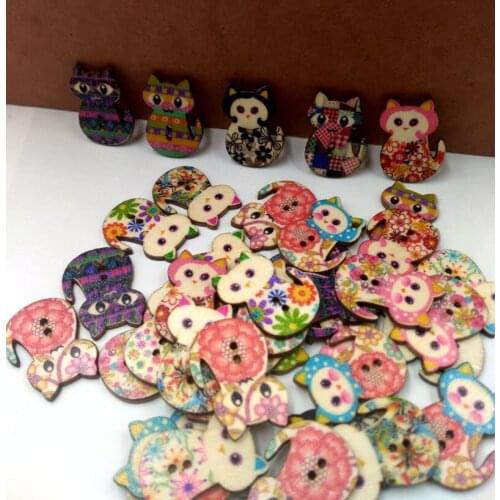100pcs 30x20mm 2 Holes Natural Wooden Buttons Cute Cat Shape Decorative Sewing Buttons DIY Scrapbooking Crafts