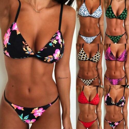 2021 Floral Bikini Female Swimsuit Women Swimwear Two-pieces Bikini Set Mid Waist Bather Bathing Suit Swim High Cut Bikini Set