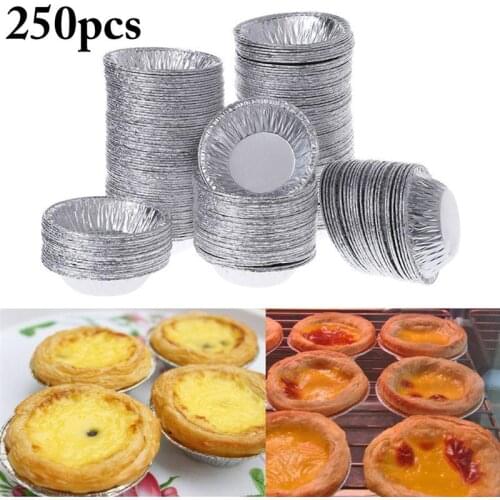 250PCS Egg Tart Cups Disposable Aluminum Alloy Tart Molds Cupcake Baking Cups