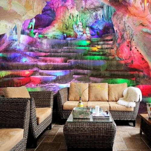 Custom 3d mural 3D hand-painted cave mural wallpaper hotel restaurant home decoration colorful mural