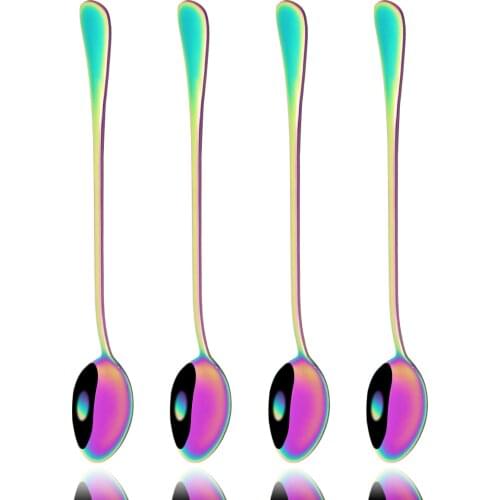4Pcs Juice Coffee Stirring Spoon Set Colorful Cutlery Tea Spoon Dinnerware Ice Cream Long Handle Scoop Silverware Kitchen Tools