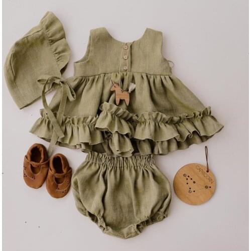 8158 Baby Clothing Set Baby Girl Dress Suit Summer Cotton Hemp Girls Waistcoat Skirt Ruffle Petticoat Princess Skirt +Short