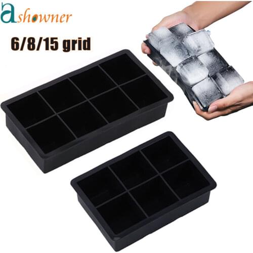4/6/8/15 Grid Big Ice Tray Mold Giant Jumbo Large Food Grade Silicone Ice Cube Square Tray Mold DIY Ice Maker Ice Cube Tray