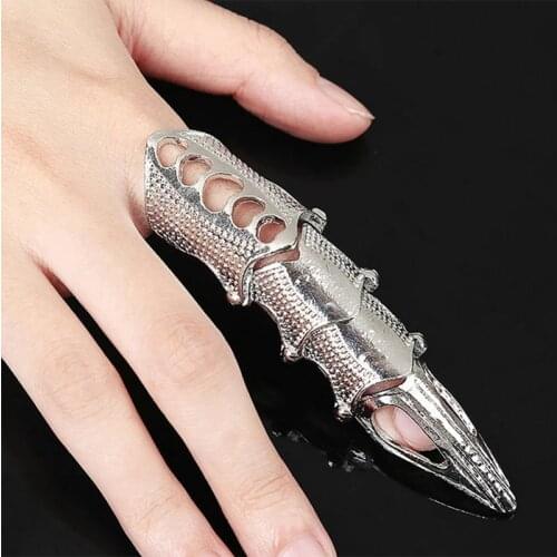1PC Metal Retro Goth Punk Style Exaggerated Long Joint Nail Tail Ring for Men and Women Hip Hop Jewelry Accessories Party Decor
