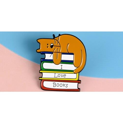 Cartoon Animal Cat Love Learning Books Reading Sleeping Enamel Brooch Alloy Badge Denim Clothes Bags Pins Women Jewelry Gifts