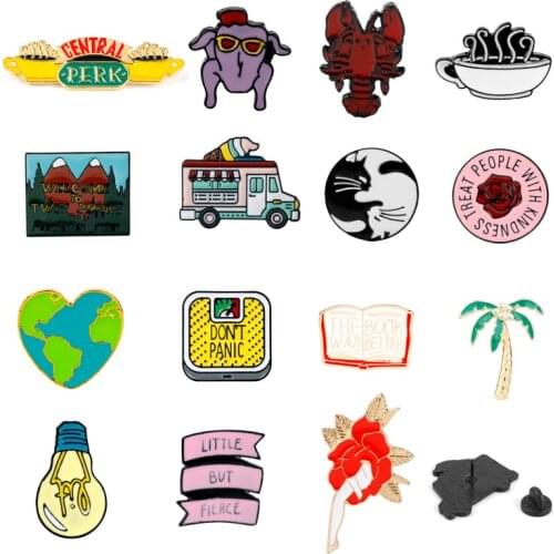 American TV Show Friends Brooches Central Perk Coffee Time Twins Peaks Lobster Ice cream truck Shaped Brooches Enamel pins Gifts