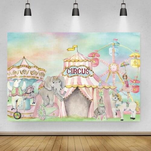 Cartoon Circus Ferris Wheel Elephant Background for Portrait Photography Party Decors Backdrops Photocall Studio Accessories