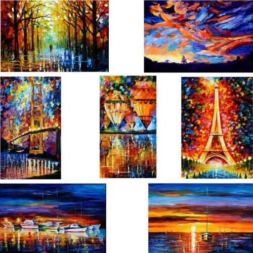 Canvas Painting Abstract Painted Landscape Eiffel Tower London Bridge Poster Print Wall Art Picture For Living Room Decoration