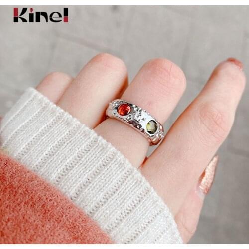 Kinel 100% Silver 925 Jewelry Colored CZ Finger Rings for Women Wedding Engagement Party Accessories Gift