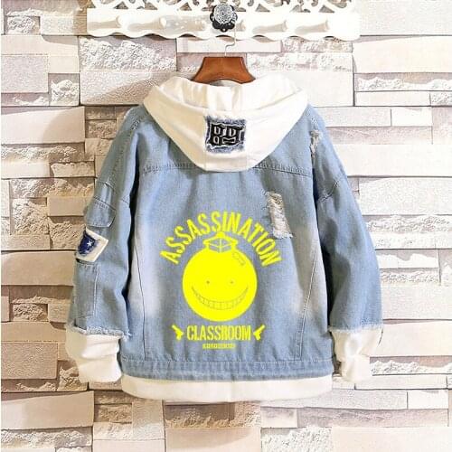 Assassination Classroom Cosplay Hoodies Korosensei Denim Jacket Streetwear Hip Hop Hooded Jean Jackets Casual Outwear Coat