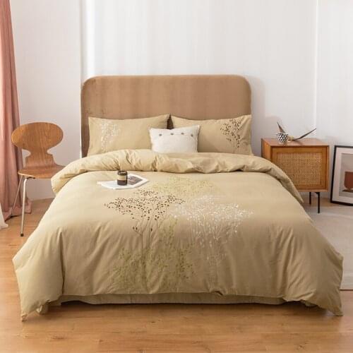 Soft Cotton Twill Embroidery Duvet Cover Set Hotel Quality&Hypoallergenic Duvet Cover with Button Closure & Matching Shams King