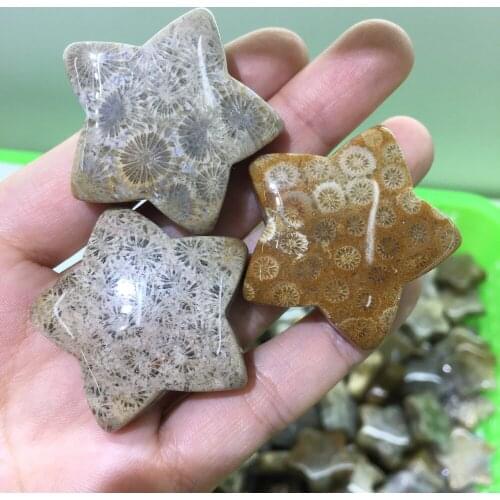Pretty 30-40mm natural Coral jade five pointed star reiki healing crystals minerals gemstone