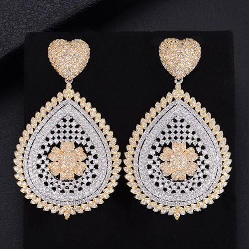 LARRAURI 2020 Inlaid African Wedding Dangle Drop Earrings for Women Heart Cubic Zirconia Earrings Engagement Wear Accessories