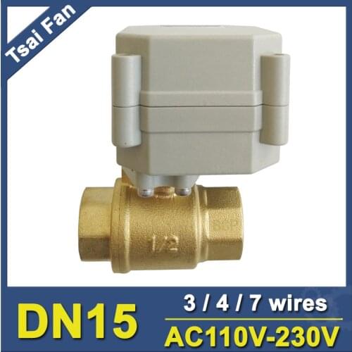 Brass DN15 Electric Ball Valve TF15-B2-C AC110-230V 3/4/7 Wires BSP/NPT 1/2'' 2-Way Automated Valve For Water Application