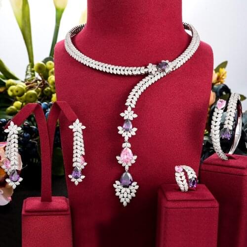 Missvikki Luxury 4PCS Bloom Flowers Bangle Earrings Ring Necklace Jewelry Set for Women Bridal Wedding Superstar Party Jewelry