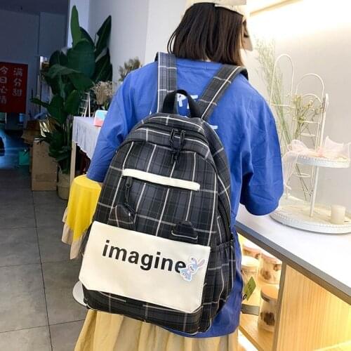 Fashion Womens Backpack Summer New Plaid Student School Bag For Girls Nylon Large Capacity Waterproof Travel Backpacks 2021