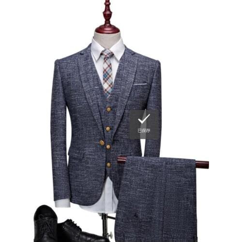 Jacket+Vest+Pants)2019 Mens Suits British Style High Quality Single Button Wedding Suits Mens Fashion Wool Suit Men Blazer
