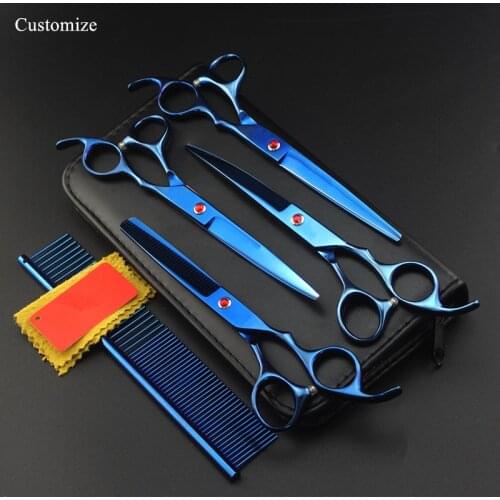 Customize 5 kit Japan steel 7 '' blue Pet dog grooming hair scissors thinning shears cutting barber set hairdressing scissors