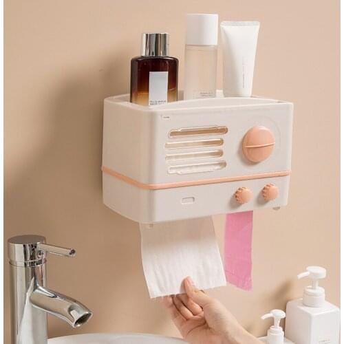GURET Wall Mounted Toilet Paper Holder Multifunction Tissue Box Waterproof Storage Box Creative Roll Holder Bathroom Accessories