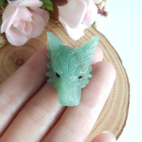 Natural Gemstone Green Aventurine Hand made Carved wolf head pendants jewelry making,Handmade DIY Supply Jewelry39x25x13mm,11.5g