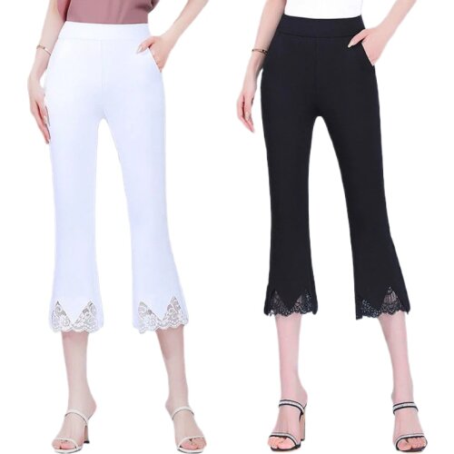 2021 New Women Girls Leggings High Waist Casual Summer Pants Teenager Girl Lace Ankle-Length Trousers Female Slacks
