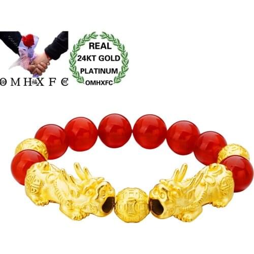 OMHXFC Wholesale European Fashion Woman Female Party Birthday Wedding Father Gift Vintage PIXIU Beads 24KT Gold Bracelet BE315