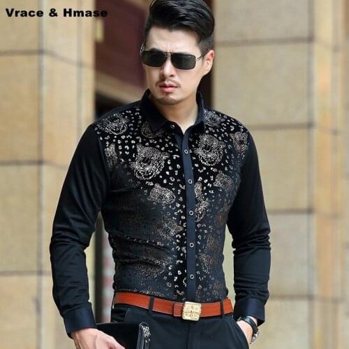 Autumn and winter 2018 New arrival personality printing quality velvet men shirt Fashion casual boutique long sleeve shirt M-3XL