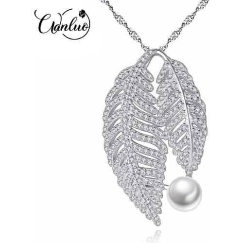 WANLUO Big Pearls S925 Necklace 925 Sterling Silver 7-7.5mm Natural Freshwater Pearl Leaf Shape Necklaces & Pendants for Woman