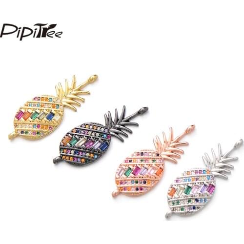 Pipitree Colorful Pull Micro Pave Cubic Zirconia Fruit Pineapple Charms for Diy Bracelet Connector Jewelry Making Wedding Gift