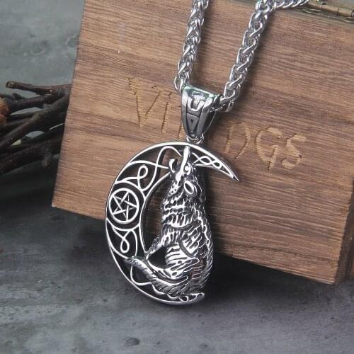 Stainless steel nordic Vikings pendant Necklace Norse Wolf Head Original amulet Animal Jewelry with wooden box as gift