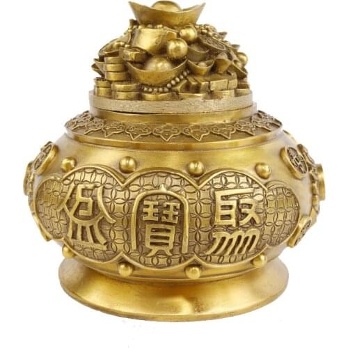 Pure Copper Articles with Cover, Treasure Basin,Ornaments for Household Crafts Room Decoration Accessories