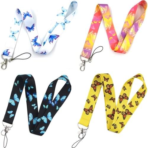 Butterfly Phone Straps Keychain Lanyards For Keys USB ID Card Badge Holder Keycord Webbing Ribbon Hang Rope Mobile Accessories