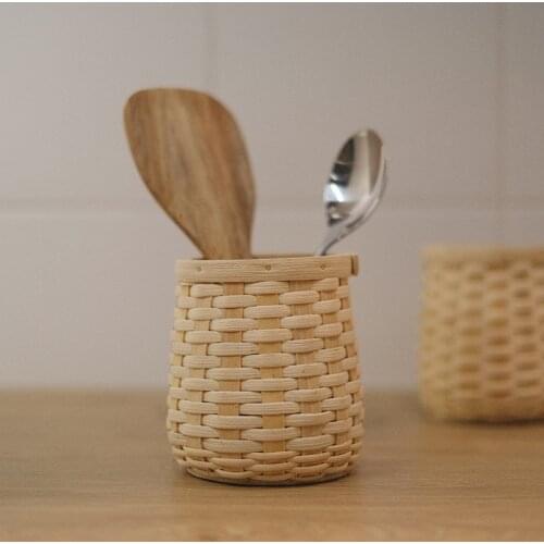 Rattan Wicker Chopsticks Spoon Storage Basket Handmade Organizer Stationery Holder Vase Support Home Office Kitchen Table Decor