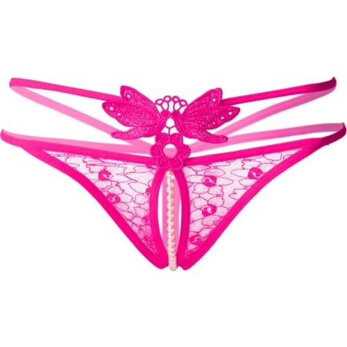 Sexy Ladies Thong Pearl Chain Lace Butterfly Panties Women Briefs Tempting Multicolor Underwear G-string Tangas Mujer Lingerie A
