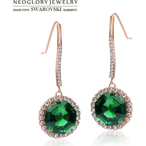 Neoglory Austria Crystal & Rhinestone Drop Earrings Geometric Round Design Rose Gold Color Elegant New Trendy Women Sale