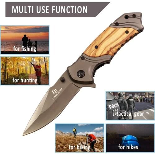7.9 Inch Knife Wooden Handle 5CR15MOV Stainless Steel Folding Knife, Portable Pocket Knife for Hunting and Outing Fishing, Tool