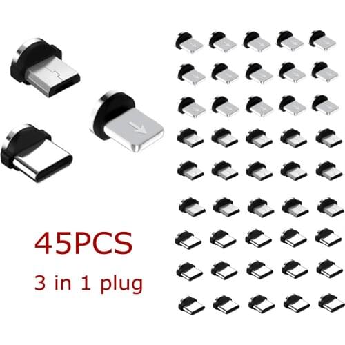 USLION 45 Pcs Magnetic Tips For iPhone Samsung Mobile Phone Replacement Parts 3 IN 1 Plug Micro Converter Cable Adapter Type C