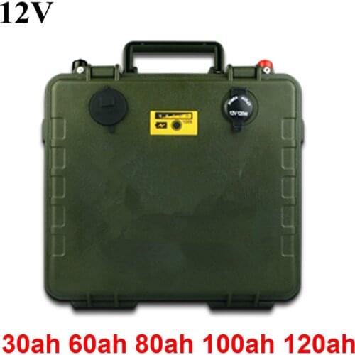 Army green waterproof case 12V 30Ah 60Ah 80Ah 100Ah 120Ah lithium battery pack for Outdoor portable power supply +charger