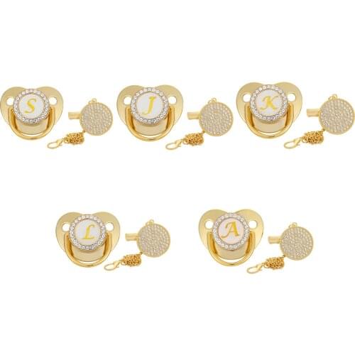 Name Initial Brief Baby Schnuller und Schnuller Clips BPA FREI Silikon Infant Nippel Gold Bling Neugeborenen Dummy Schnuller