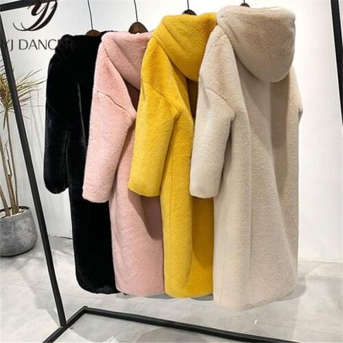 Long Section Fur Coat Female 2019 Winter New Imitation Mink Fur Thick Warm Hooded Large Size Plush Fur Coat Tide HHH009