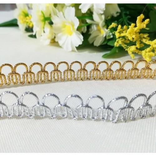 1M Latest Gold Lace Fabric 1.2cm Applique Silver Lace Ribbon Trim Guipure Curtain Laces RibbonsSewing Trimmings dentelle RT16A