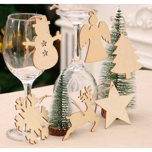 10pcs Christmas Wooden Pendants Xmas Tree Hanging Ornaments DIY Wood Crafts For Home Christmas Party New Year Decorations