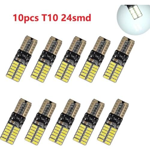 10pcs T10 LED Bulbs W5W Canbus Car Interior Reading Light 12V 24SMD 4014 Wedge Side License Plate 5W5 LED Free Error 194 168
