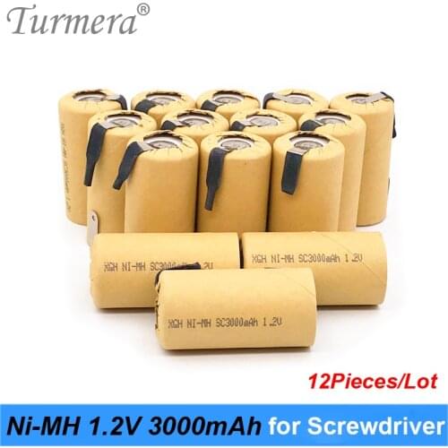 12piece NI-MH 1.2V Battery 3000mah SC3000 Welding for 14.4V Screwdriver Vacuum Cleaner 1.2v Ni-MH Rechargeable Battery Turmera