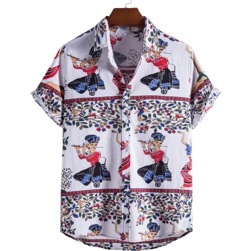 2021 sumitong eBay new mens stand collar short sleeve shirt ethnic style series printed shirt