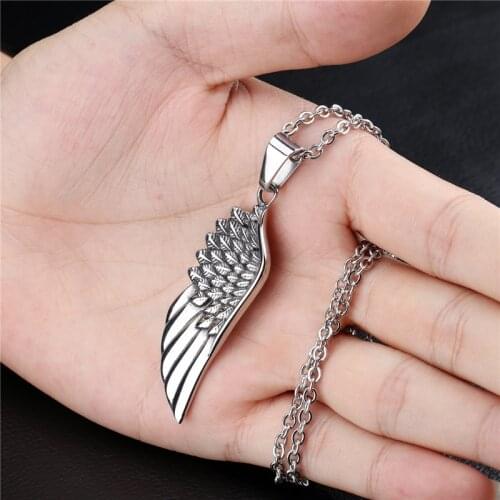 2021 Trend Simple Fashion Style Wings Pendant Mens Chain Length 50cm Angel Wings Necklace Men Stainless Steel Color Jewelry