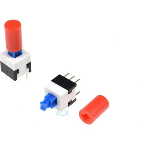 30PCS 8X8MM Self lock push button switch + red cap Micro TAcT Key Switch Self-locking power SWITCH ON/OFF 8*8 8X8 inching